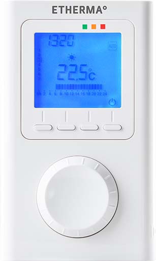 Etherma Funk-Raumthermostat mit Uhr, LCD-Anzeige ET-14A