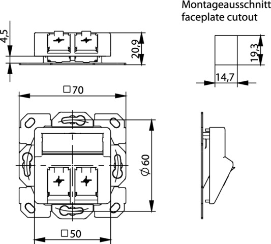 Telegärtner Modul-Aufnahme 2fach UP/50 aws aufbauend 100021417