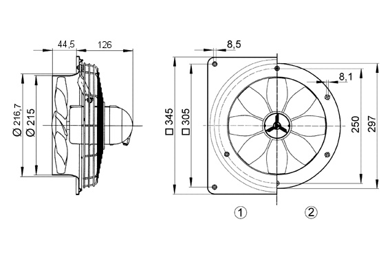 Maico Axialwandventilator AC, Ex-Schutz, DN200 EZQ 20/4 E Ex e