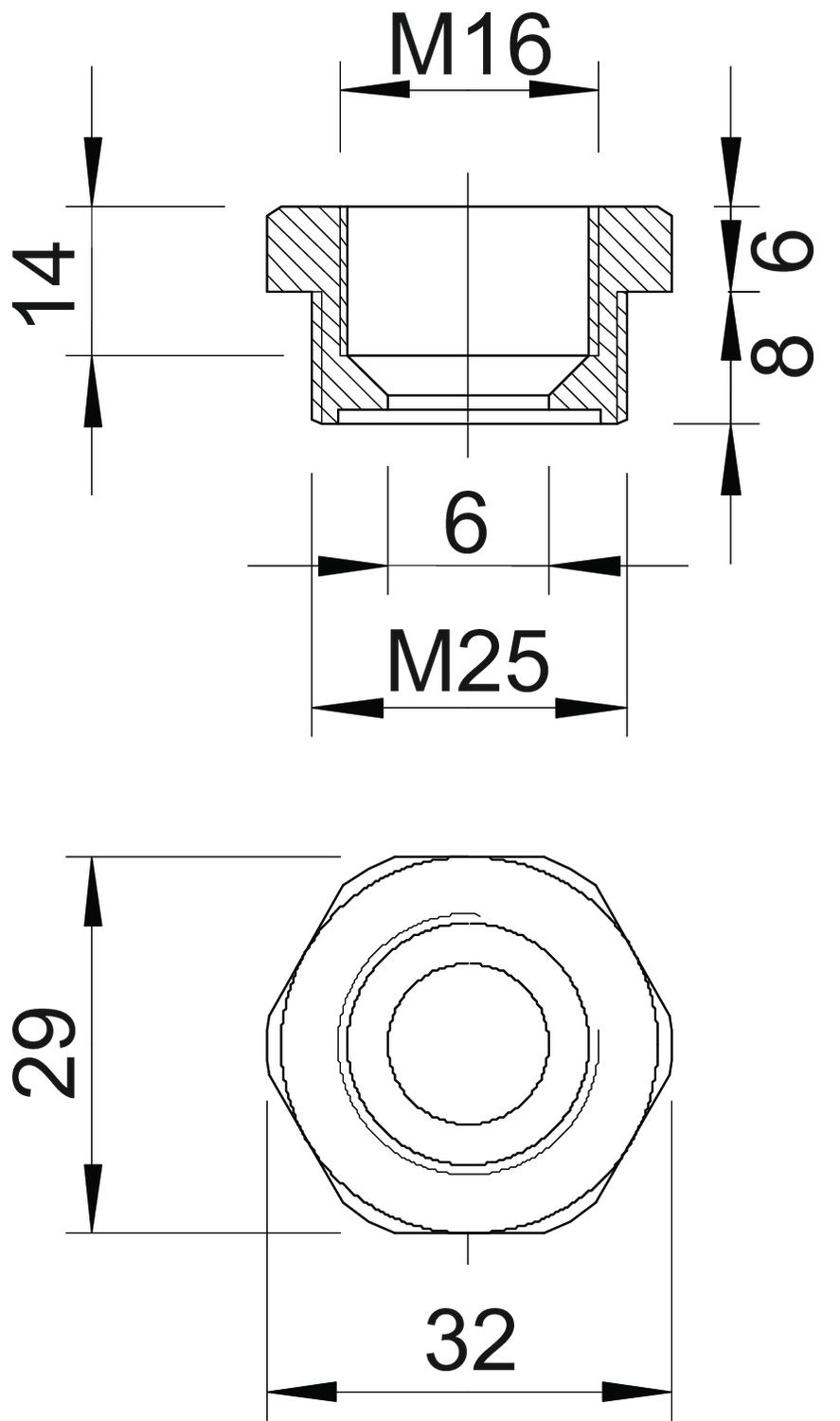 OBO Bettermann Vertr Reduktion Iso,lgr 107 R M25-16 PA