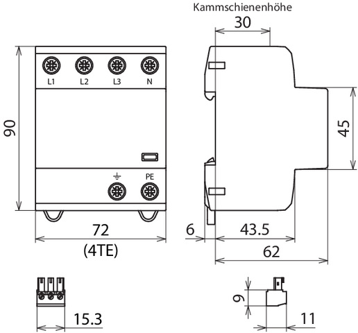 DEHN Anwendungsoptim.Kombi-Abl. Typ 1+2 TN-S-Systeme DSH B TNS 255 FM