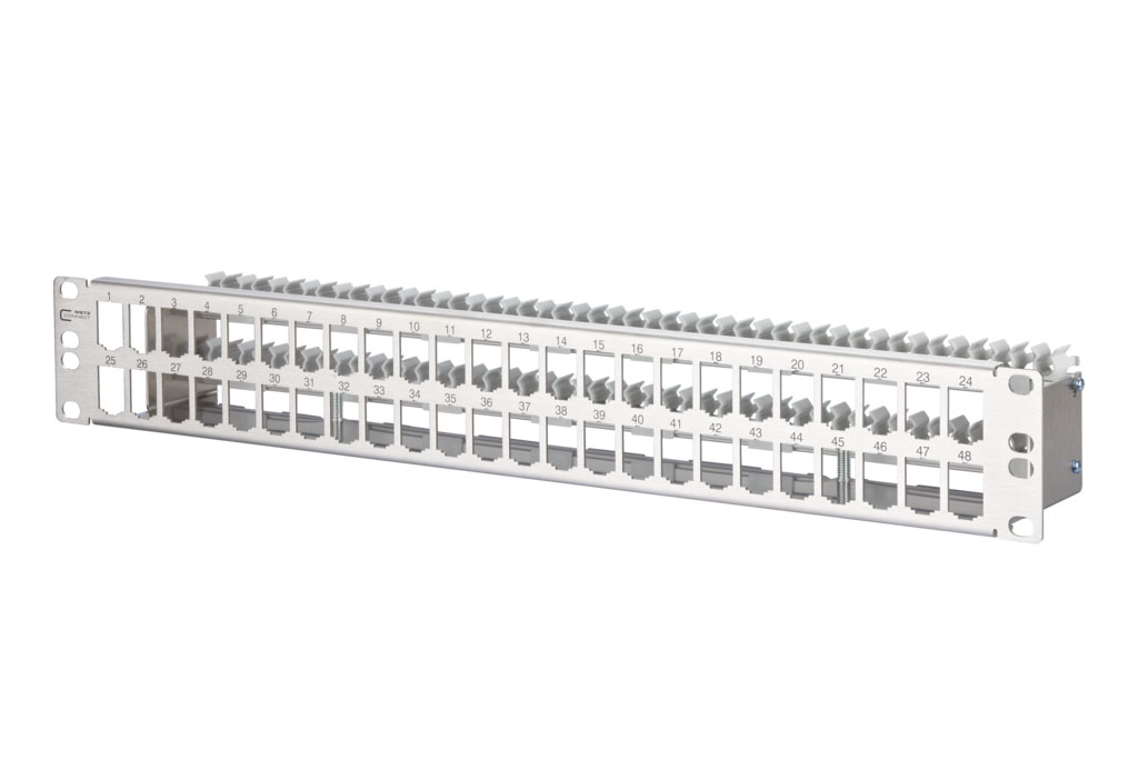 Metz Connect Patchfeld modul 48Port 1,5HE Edstahl leer TN MPP48-Edst-leer