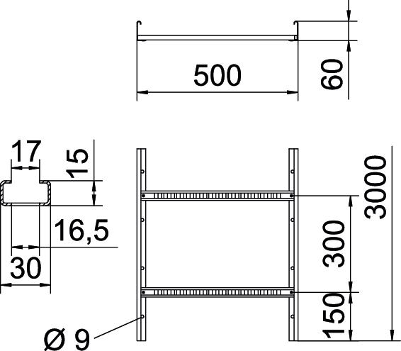 3 M OBO Bettermann Vertr Kabelleiter gelocht, mit VS Sp.60x500x3000 LG 650 VS 3 FS