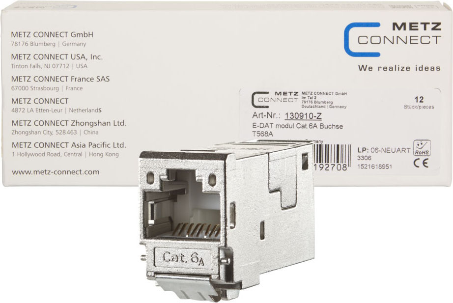12 STK Metz Connect E-DATmodul RJ45 8(8) TN Cat.6A, TIA-A, gesch TN E-DAT Modul 12