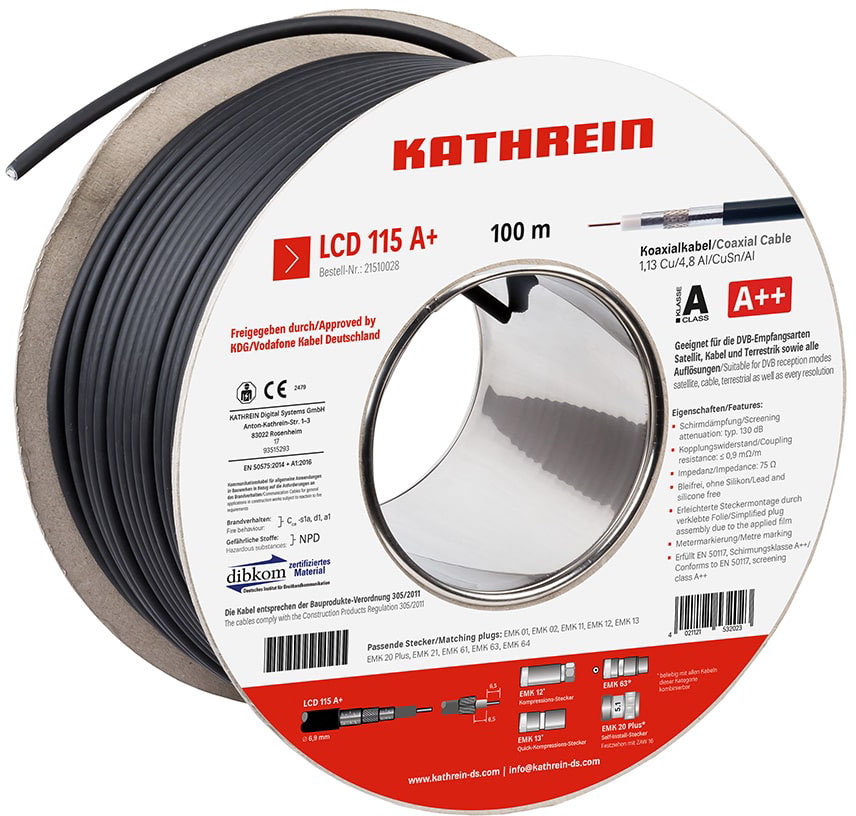 100 M Kathrein Koaxialkabel 130 dB, A+ LCD115A+/100m Cca