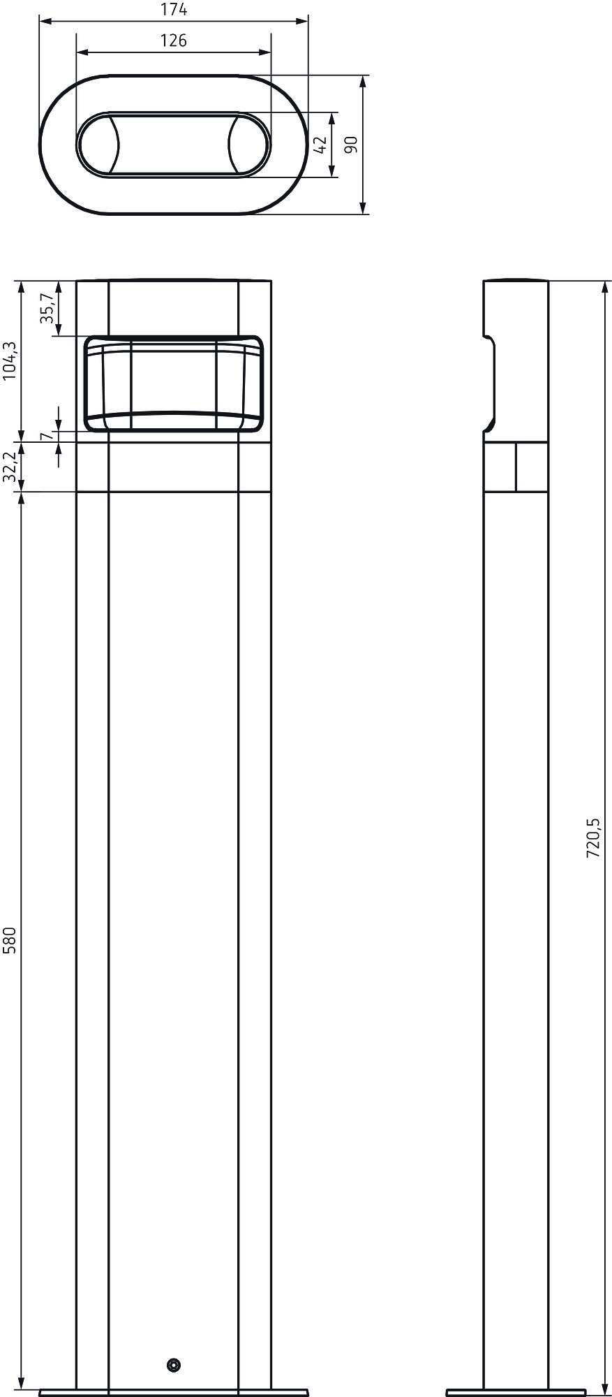 Theben LED-Poller-Leuchte (lang) 8,5W,alu,m.Steckdose theLeda D B plus SAL