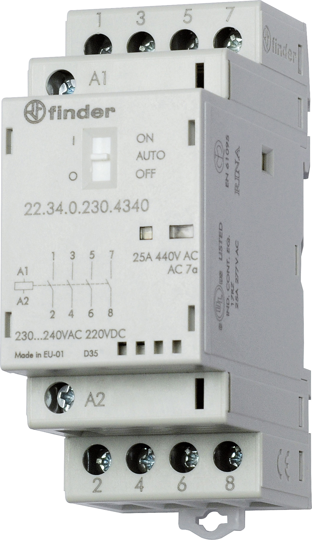 Finder Installationsschütz 230VAC/DC,4S,LED 22.34.0.230.4340