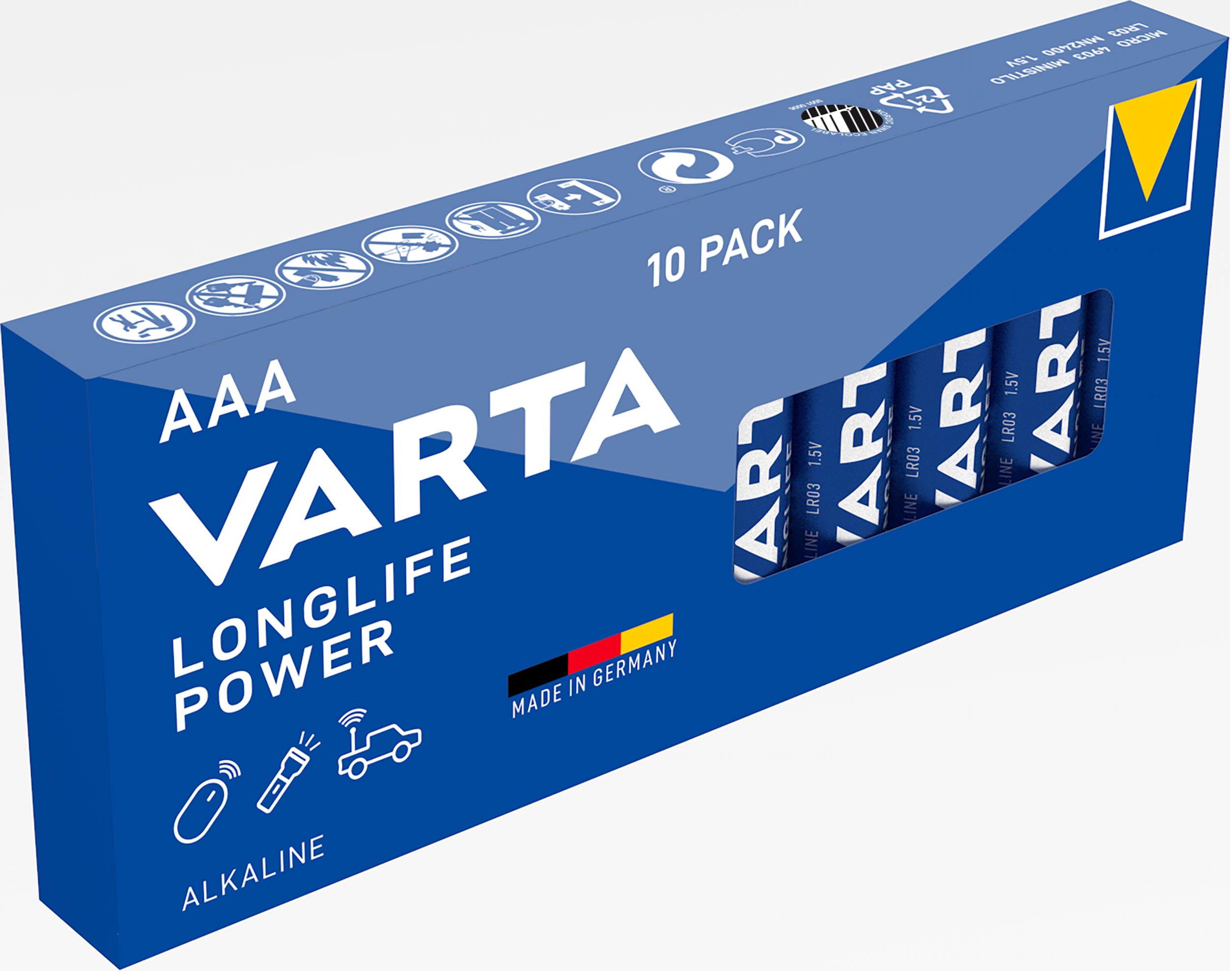 10 STK Varta Cons.Varta Batterie Longl.Power Micro, R3, Al-Mn 4903 Stk.1 AAA