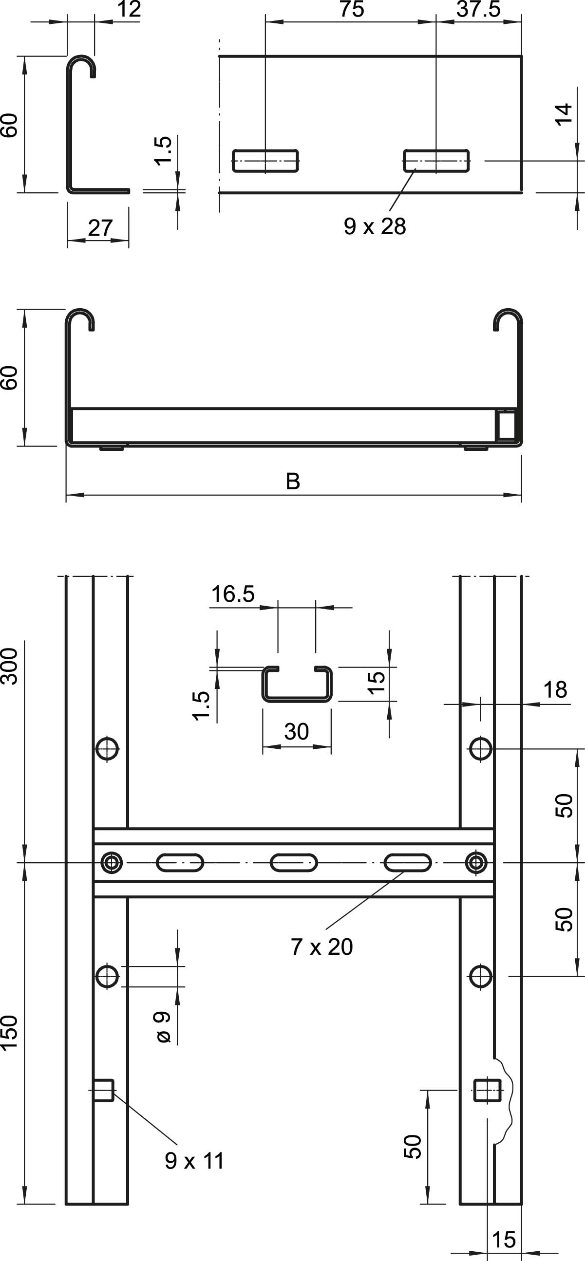 3 M OBO Bettermann Vertr Kabelleiter gelocht m.VS Sp.60x200x3000 LG 620 VS 3 FS