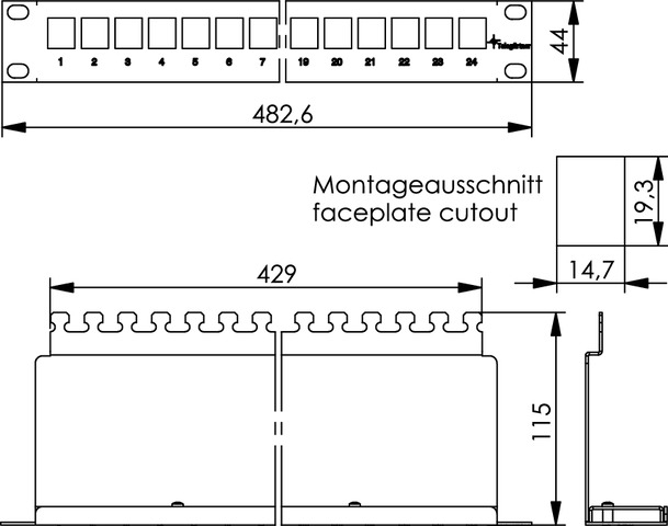 Telegärtner 19Z.-Modulträger 1HE gr 24AMJ/UMJ Ports leer AMJ-Mod 24PP/ub gr