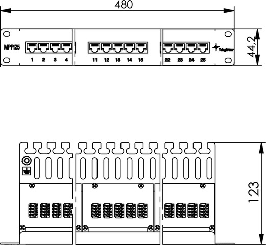 Telegärtner 19" ISDN-Panel 25-Port 1HE, RAL7035 MPPISDN 25-H kurz