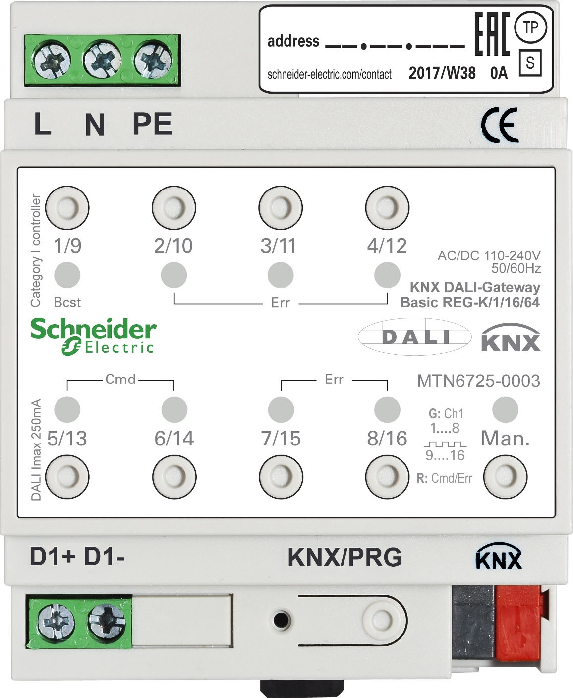 Schneider Electric KNX DALI-Gateway Basic REG-K/1/16/64 1Kanal MTN6725-0003