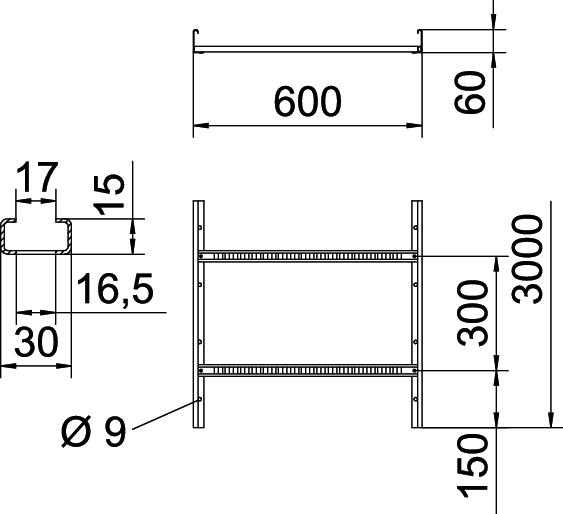 3 M OBO Bettermann Vertr Kabelleiter gelocht, mit VS Sp.60x600x3000 LG 660 VS 3 FS