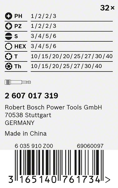 Bosch Power Tools Schrauber-Bit-Set PZ1,PZ2,PZ3,152mm 2607017319