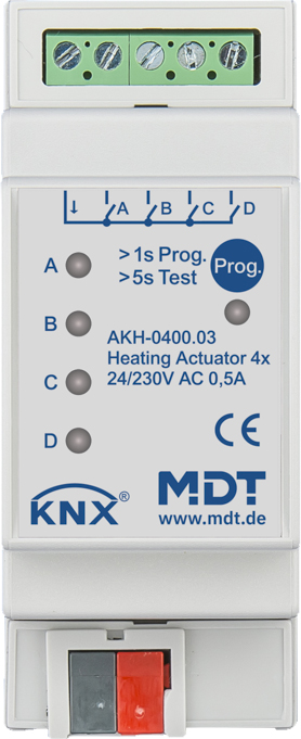 MDT technologies Heizungsaktor 4-fach 2TE REG, 24-230VAC AKH-0400.03