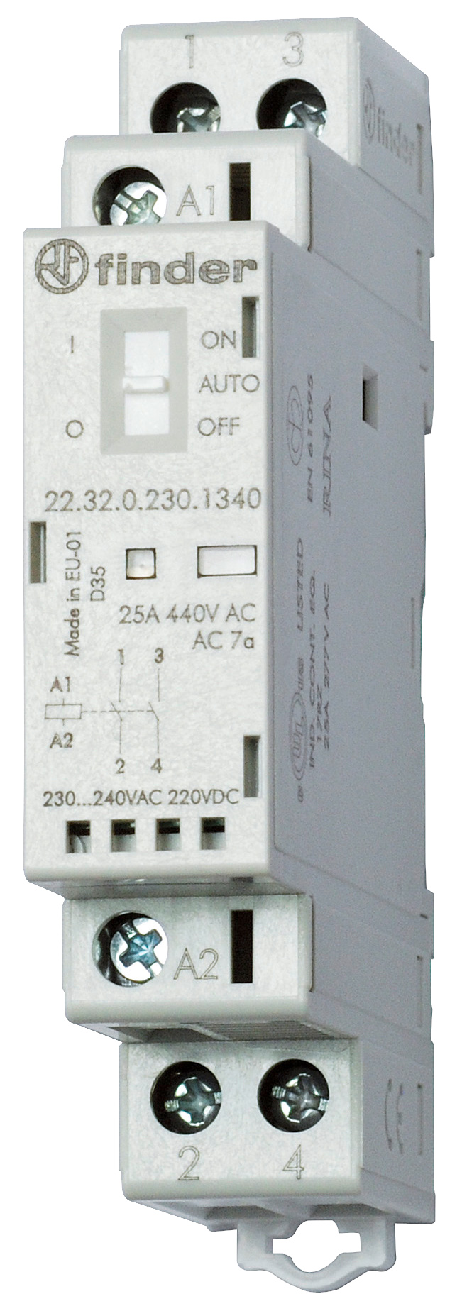 Finder Installationsschütz 230VAC/DC,1S+1Ö,LED 22.32.0.230.4540