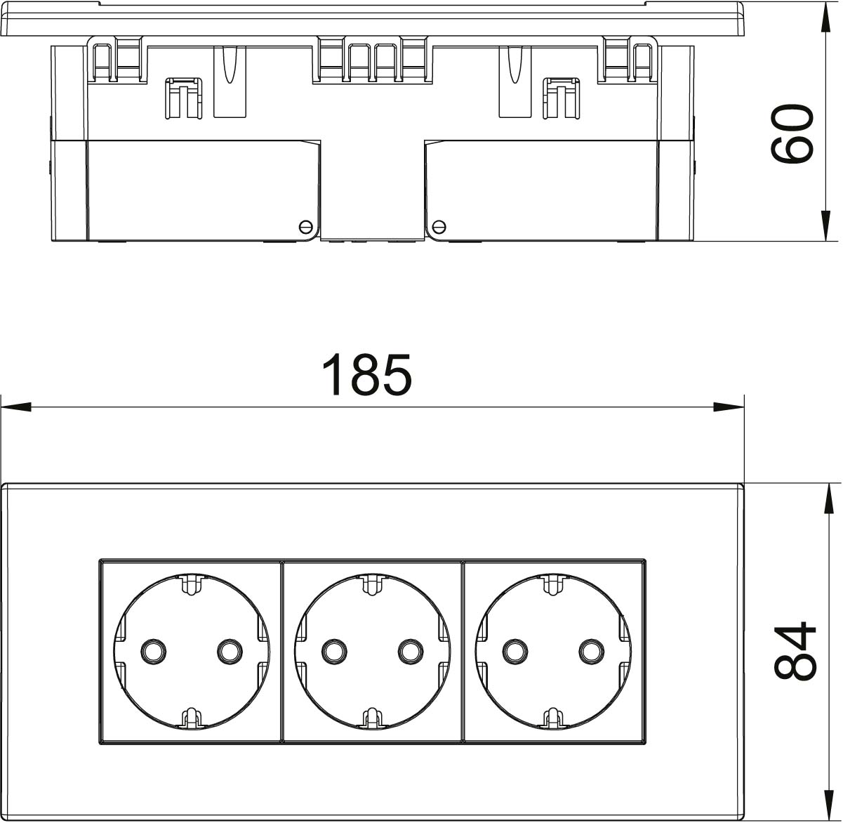 OBO Bettermann Vertr Steckdoseneinheit 3fach 84x185x59 rws SDE-RW D0RW3