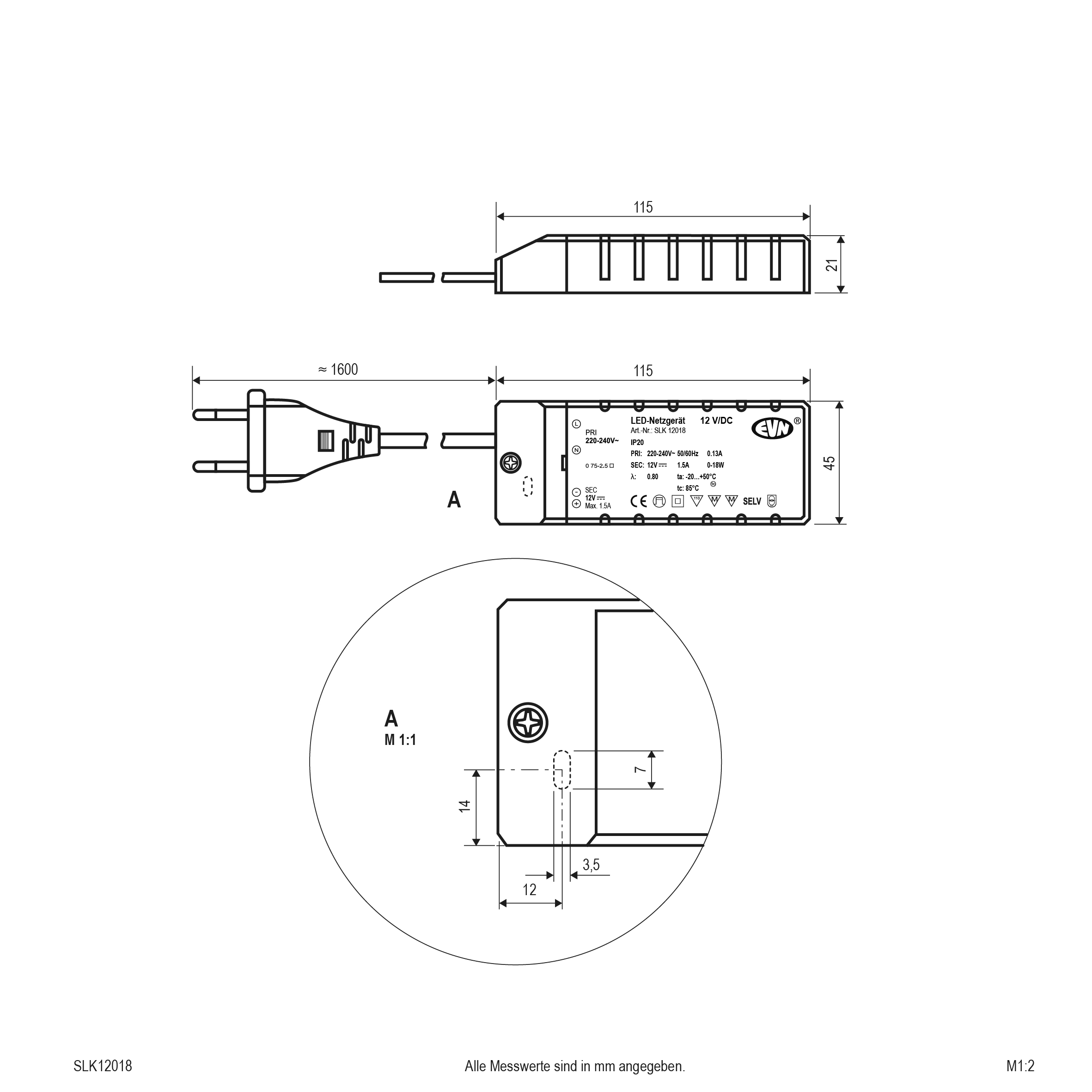 EVN Lichttechnik LED-Netzgerät 12VDC 1-18 Watt SLK 120 18