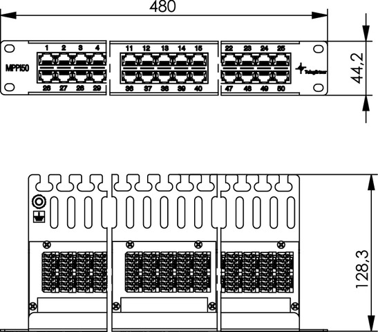 Telegärtner 19" ISDN-Panel 50-Port 1HE, RAL7035 MPPISDN 50-H kurz