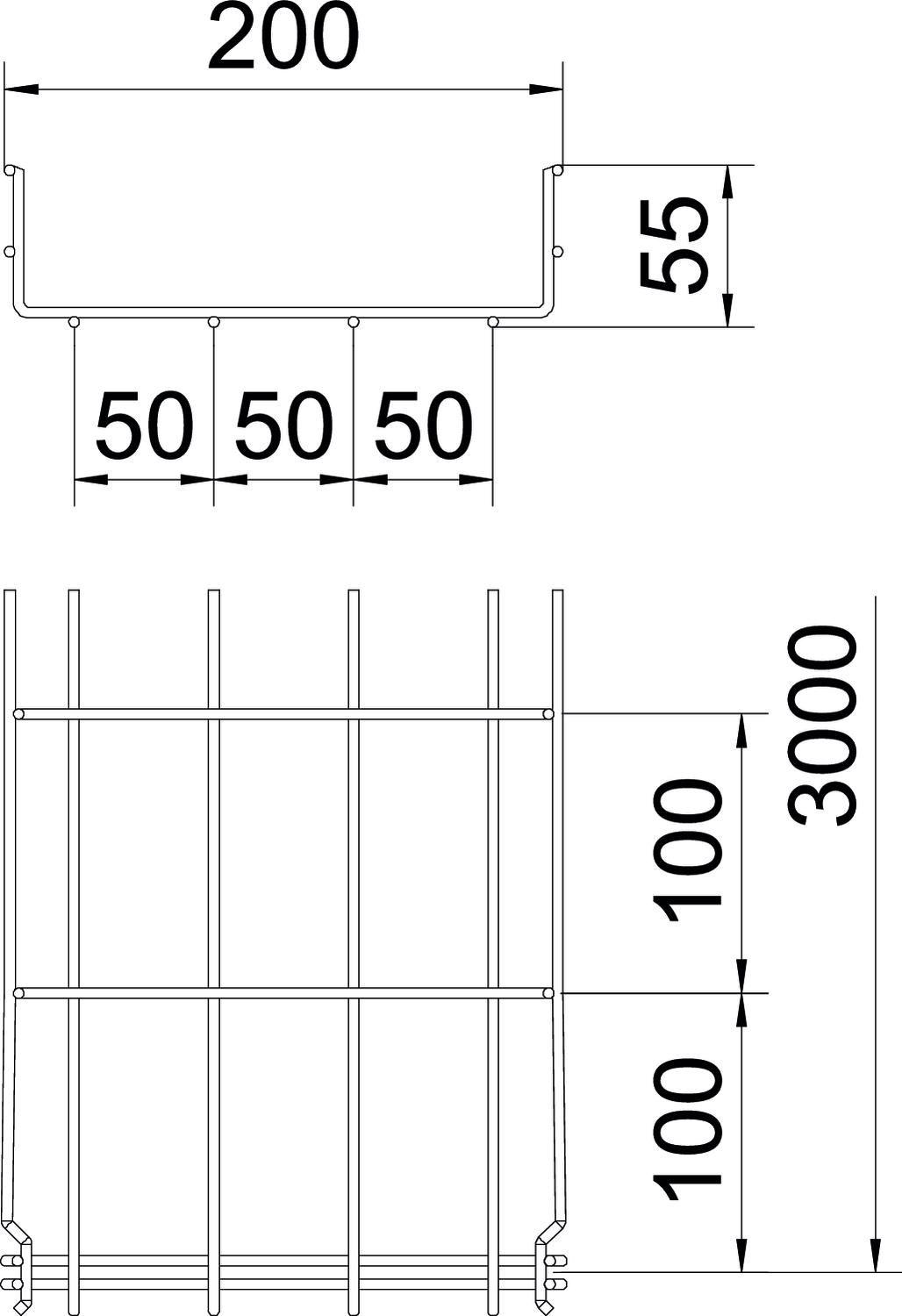 3 M OBO Bettermann Vertr Gitterkabelrinne 55x200x3000mm GRM 55 200 A2