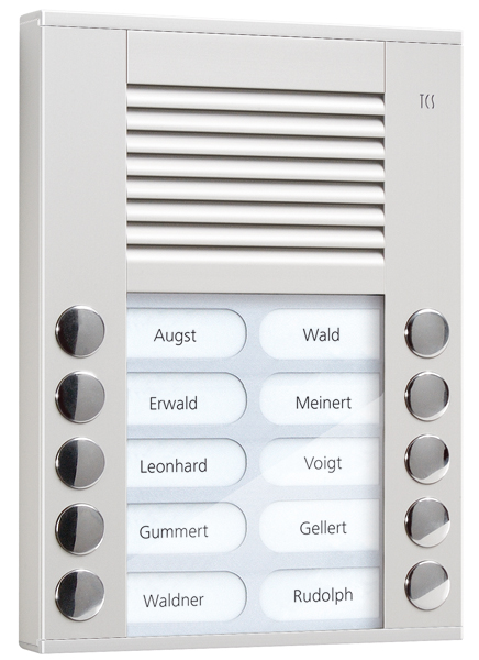 TCS Tür Control Audioaußenstation 2-reihig 10 Tasten AP silber PES10-EN/04