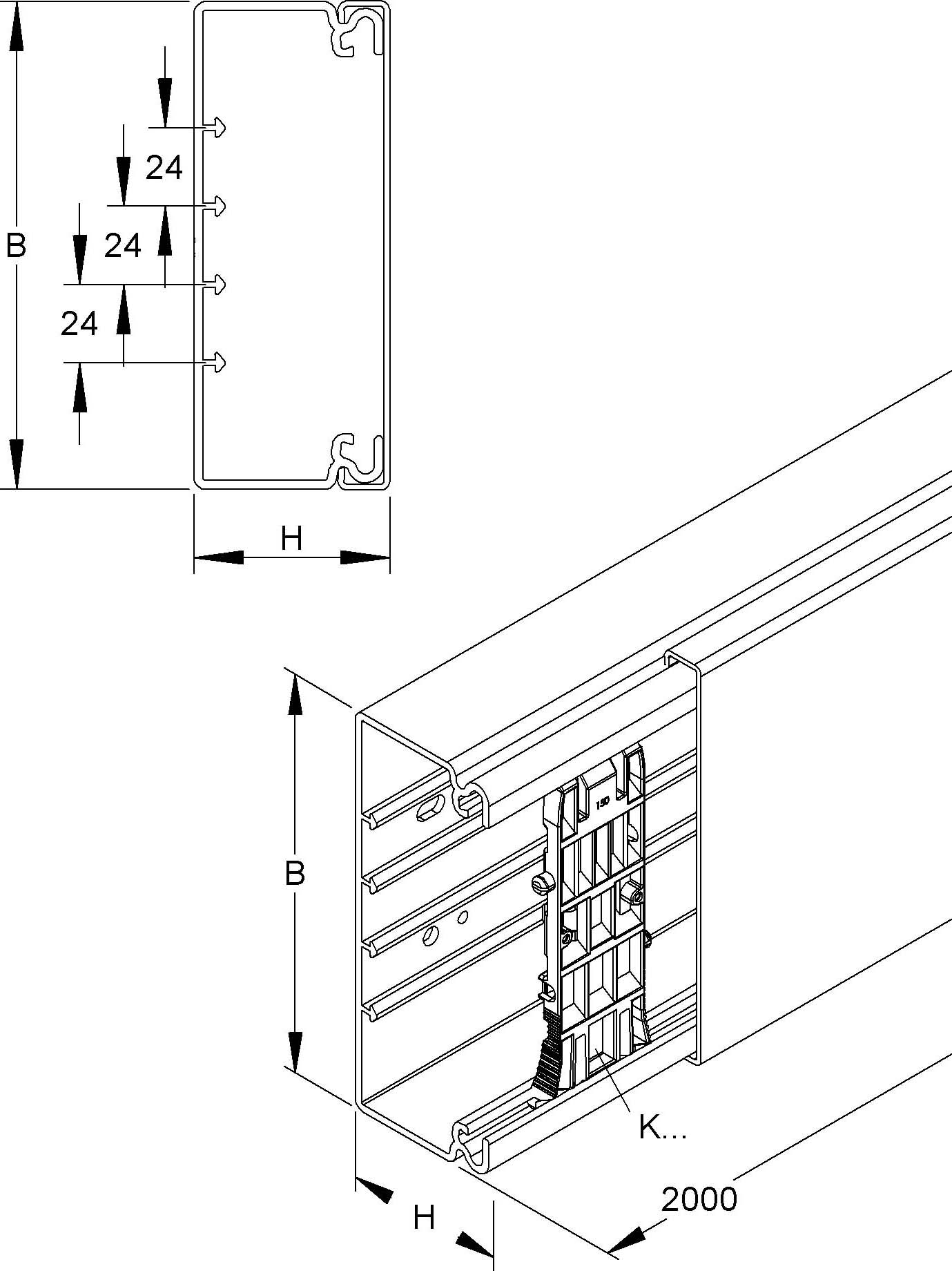 2 M Kleinhuis Kanal gr 60x190 RAL7030 HKL60190.1