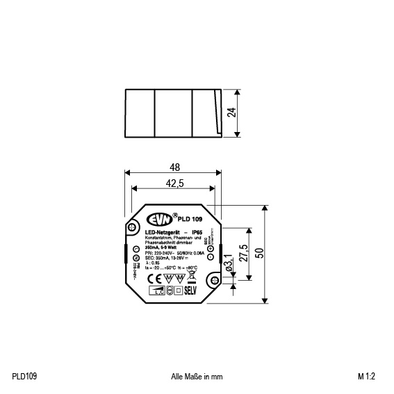 EVN Lichttechnik LED-Netzgerät dimmbar 350mA 5-9W IP65 PLD109