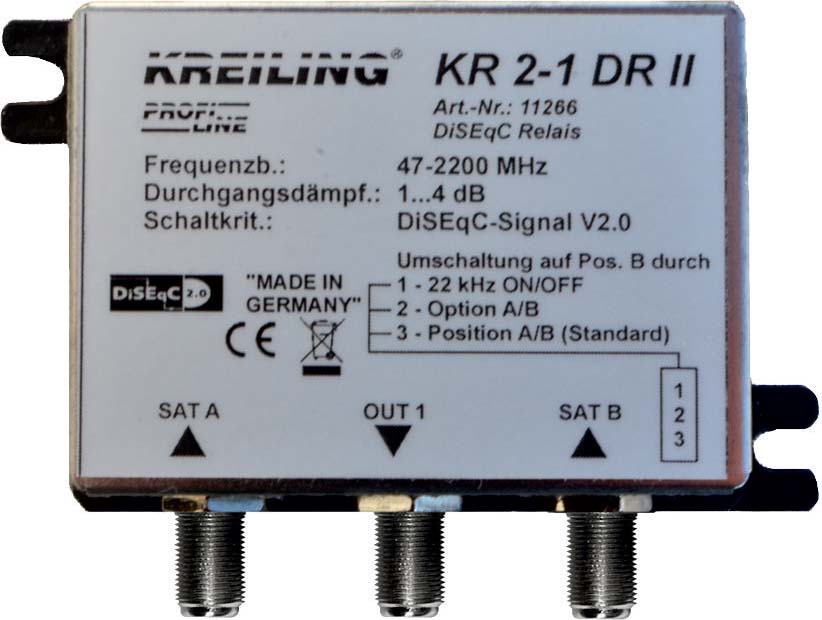 Kreiling Tech. DiSEqC 1.0 Relais 2 Eing.SatA+SatB KR 2-1 DR-II