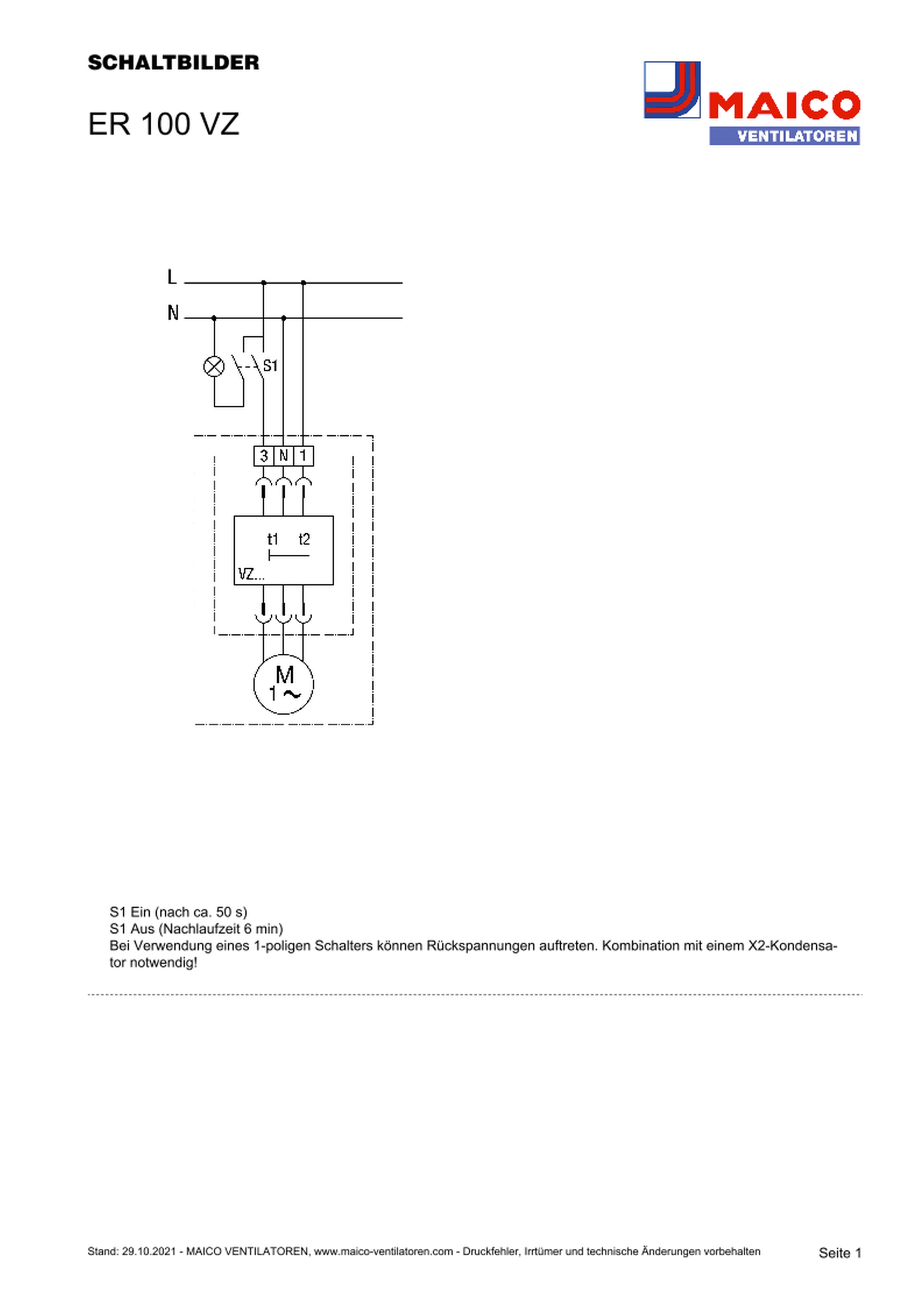 Maico Ventilator,Verzög.Schalter 31W,101cbm/h,IPX5 ER 100 VZ