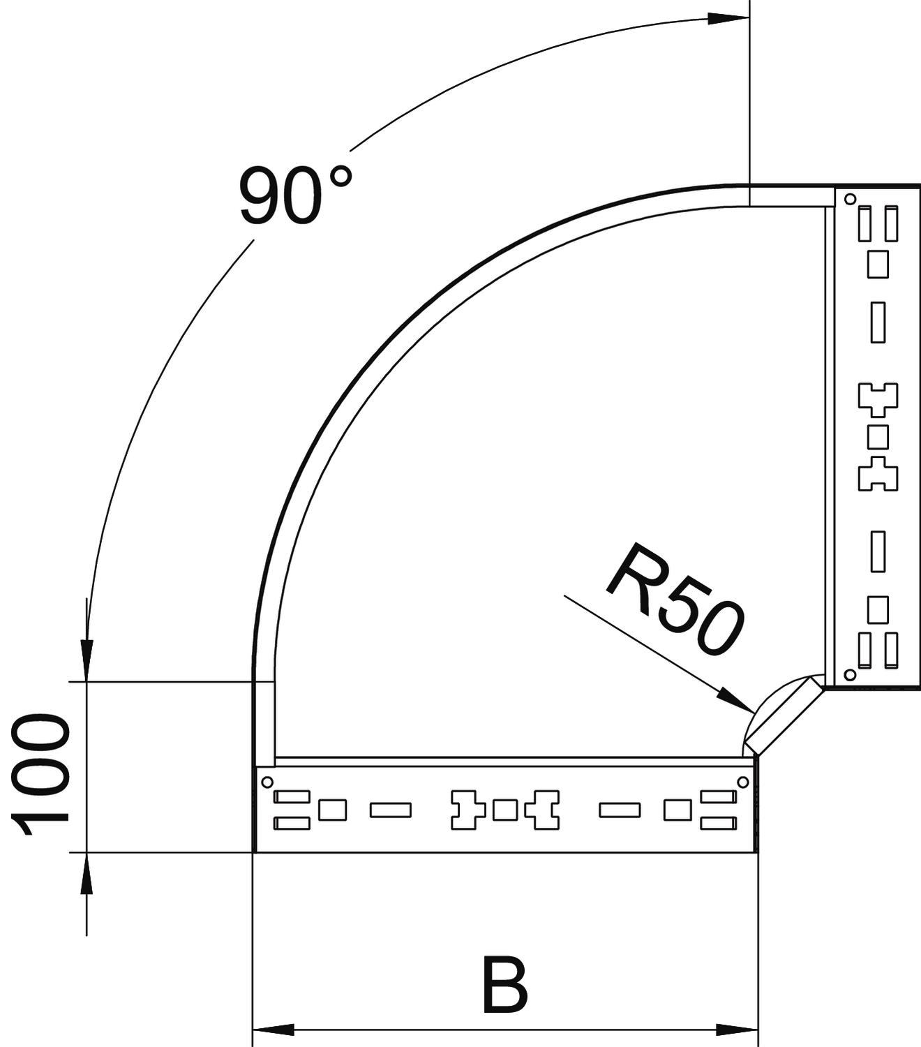 OBO Bettermann Vertr Bogen 90 Grad 60x200mm RBM 90 620 FS