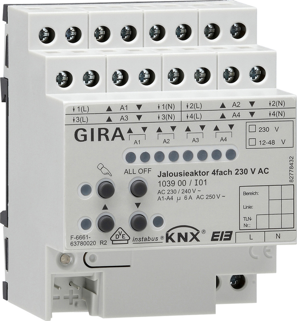 Gira Jalousieaktor 4fach REG KNX/EIB 230V AC 103900