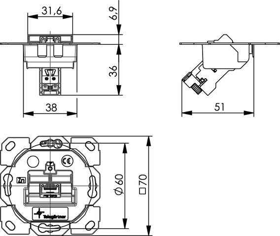 Telegärtner Modulaufnahme AMJ-S 1fach UP/0flex Cat6A T568B 100022969