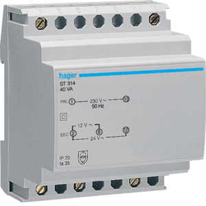 Hager Sicherheitstrafo 12V/3,33Ao.24V/1,67A ST314
