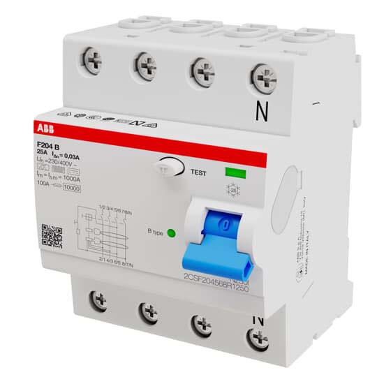 ABB Stotz S&J FI-Schutzschalter TypB 4P 25A,30mA,3kA,4TE F204B-25/0,03-4TE