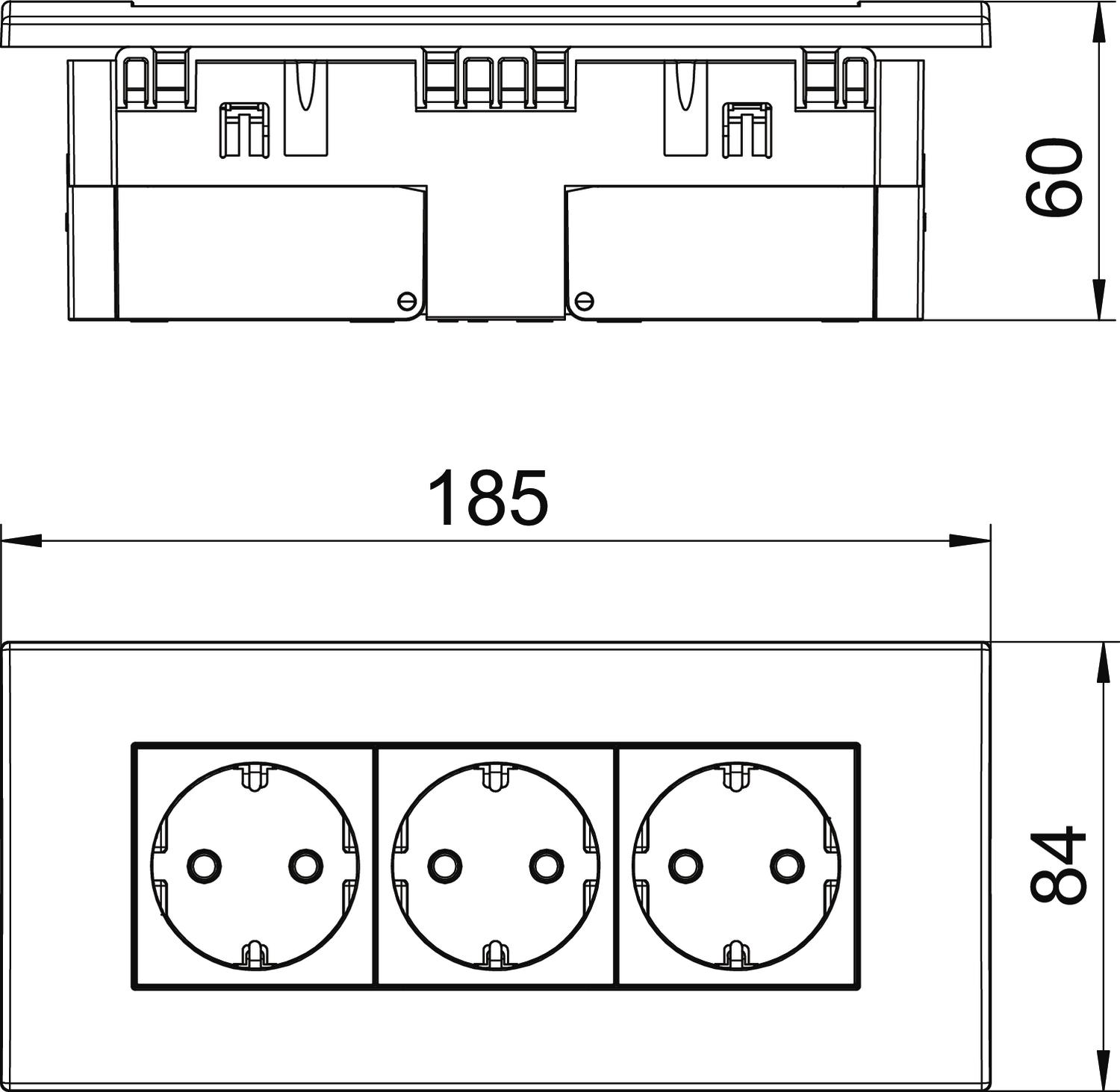 OBO Bettermann Vertr Steckdoseneinheit 3fach 84x185x59 rws SDE-RW D0RW3