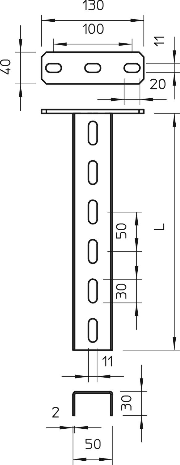 OBO Bettermann Vertr U-Stiel m.Kopfplatte 200mm US 3 K 20 FT