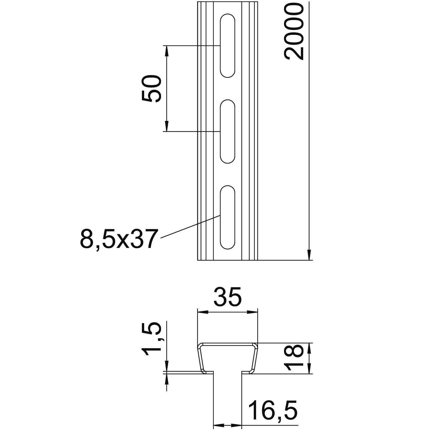 2 M OBO Bettermann Vertr Profilschiene Langl.35x18mm AML3518P2000FT