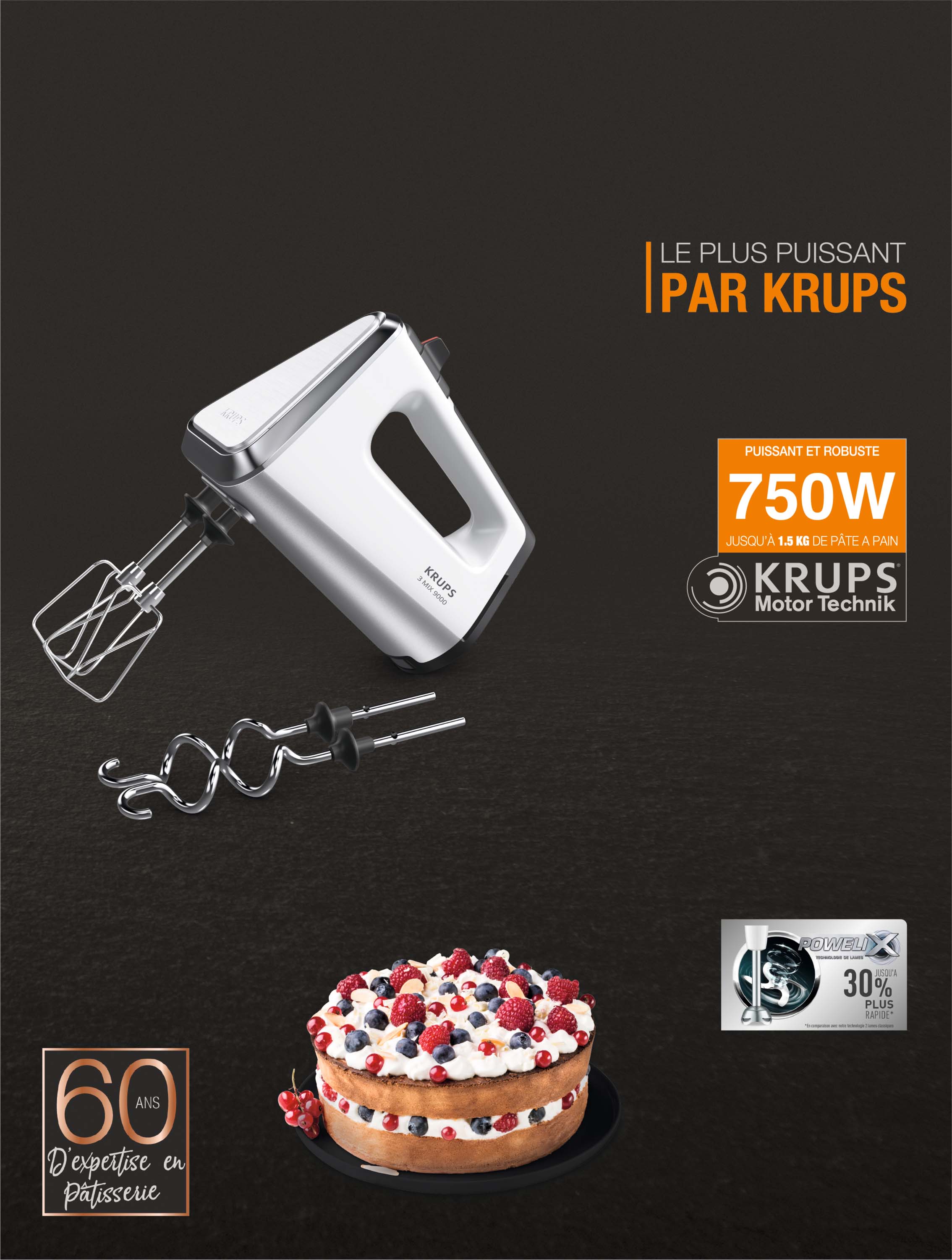 Krups Handmixer m.Mixstab 3Mix 9000 GN9121 ws/si