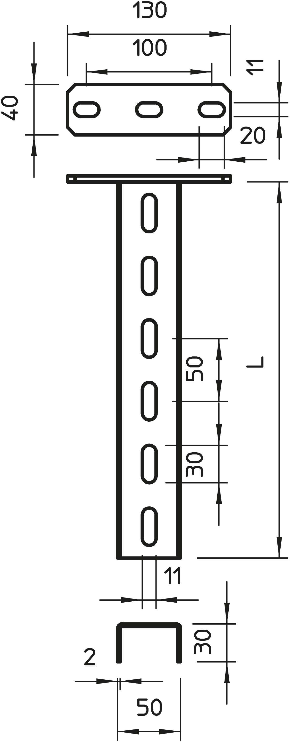 OBO Bettermann Vertr U-Stiel m.Kopfplatte 300mm US 3 K 30 FT