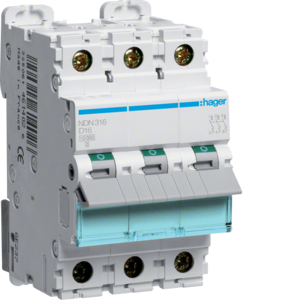 Hager Leitungsschutzschalter 3pol.,D-16A,10kA,3M NDN316