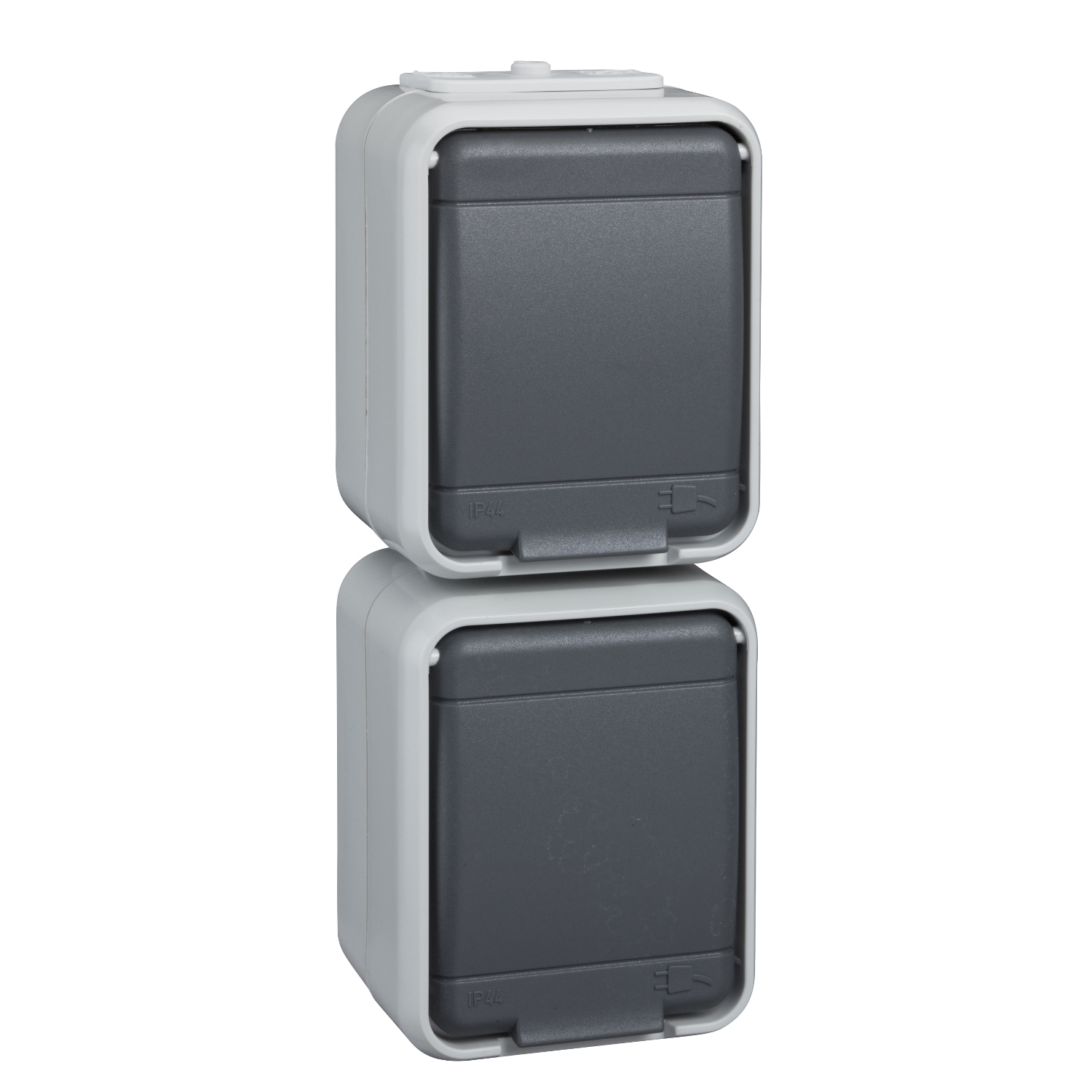 Elso Steckdose 2fach AP senkr.,lgrau/dgrau ELG445419