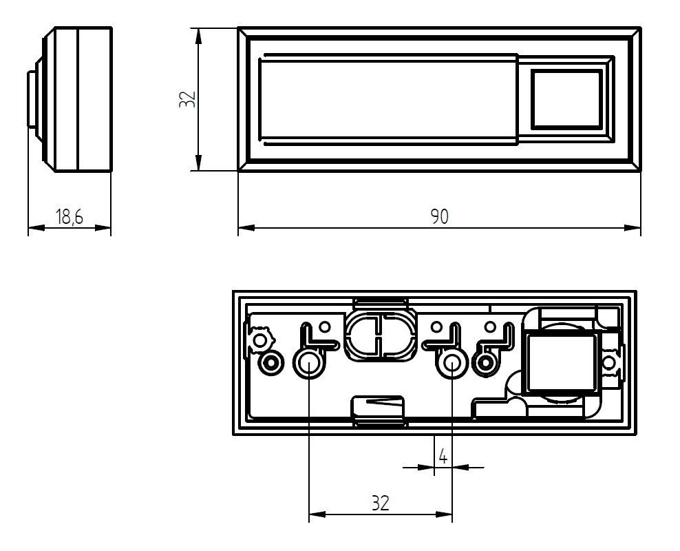 Grothe Klingeltaster AP 1fach 32x90x18mm,ws,bel. ETA 2132A
