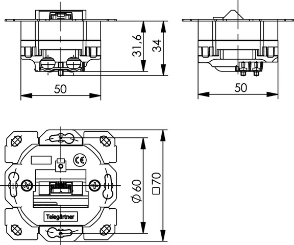 Telegärtner AMJ45 8 Up/0 Cat.6A ohne Zentralplatte 100022960