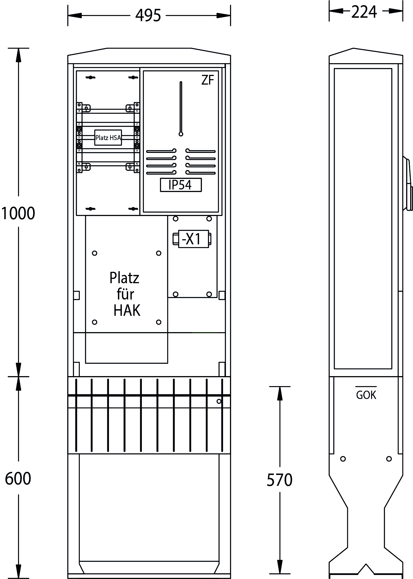 uesa Zähleranschlusssäule 1600x495x224mm ZAS-1-FL-S E.DIS AG