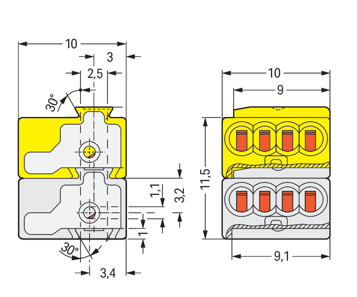 50 STK WAGO GmbH & Co. KG Busankoppler-Klemme lichtgrau gelb verr. 243-212