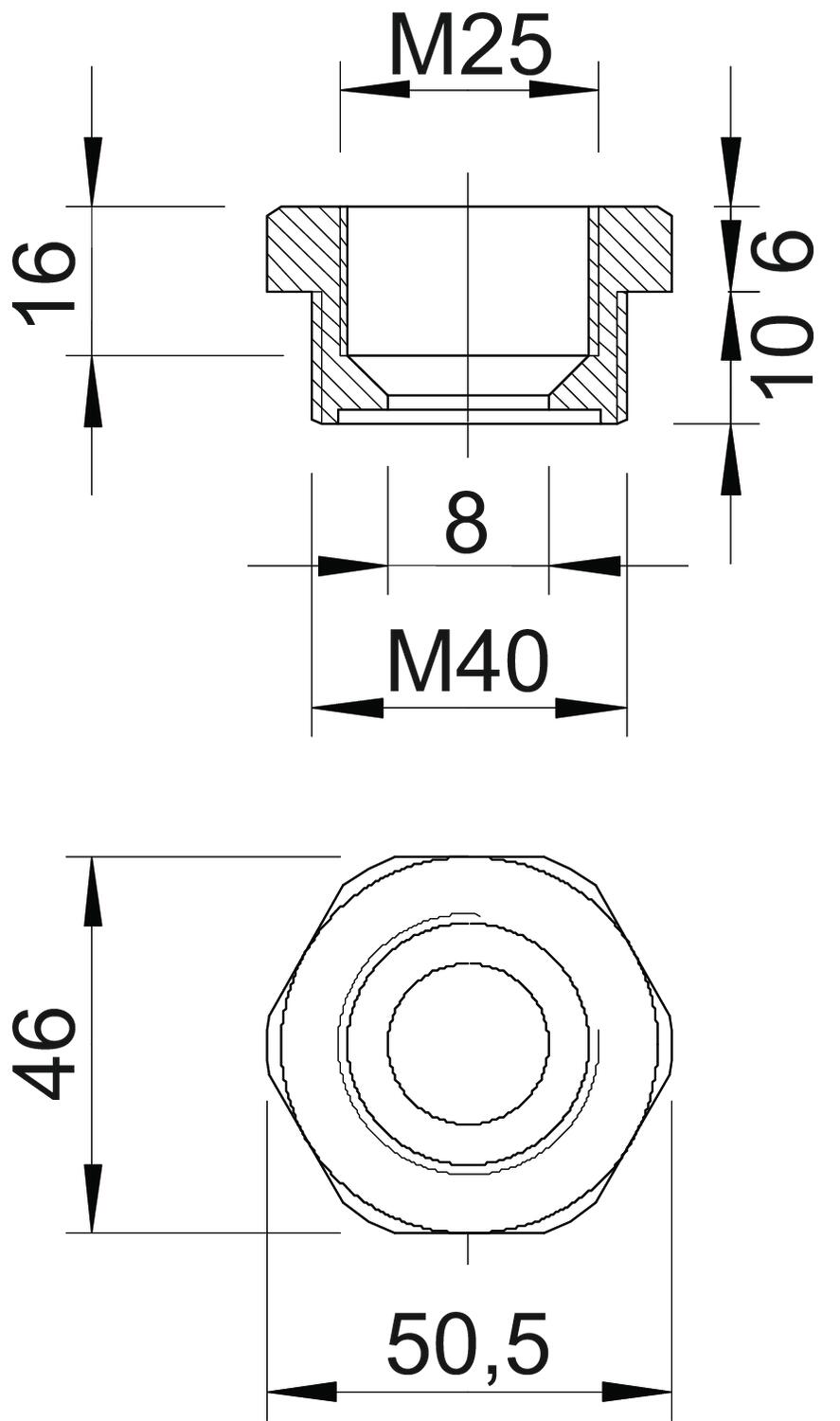 OBO Bettermann Vertr Reduktion Iso,lgr 107 R M40-25 PA