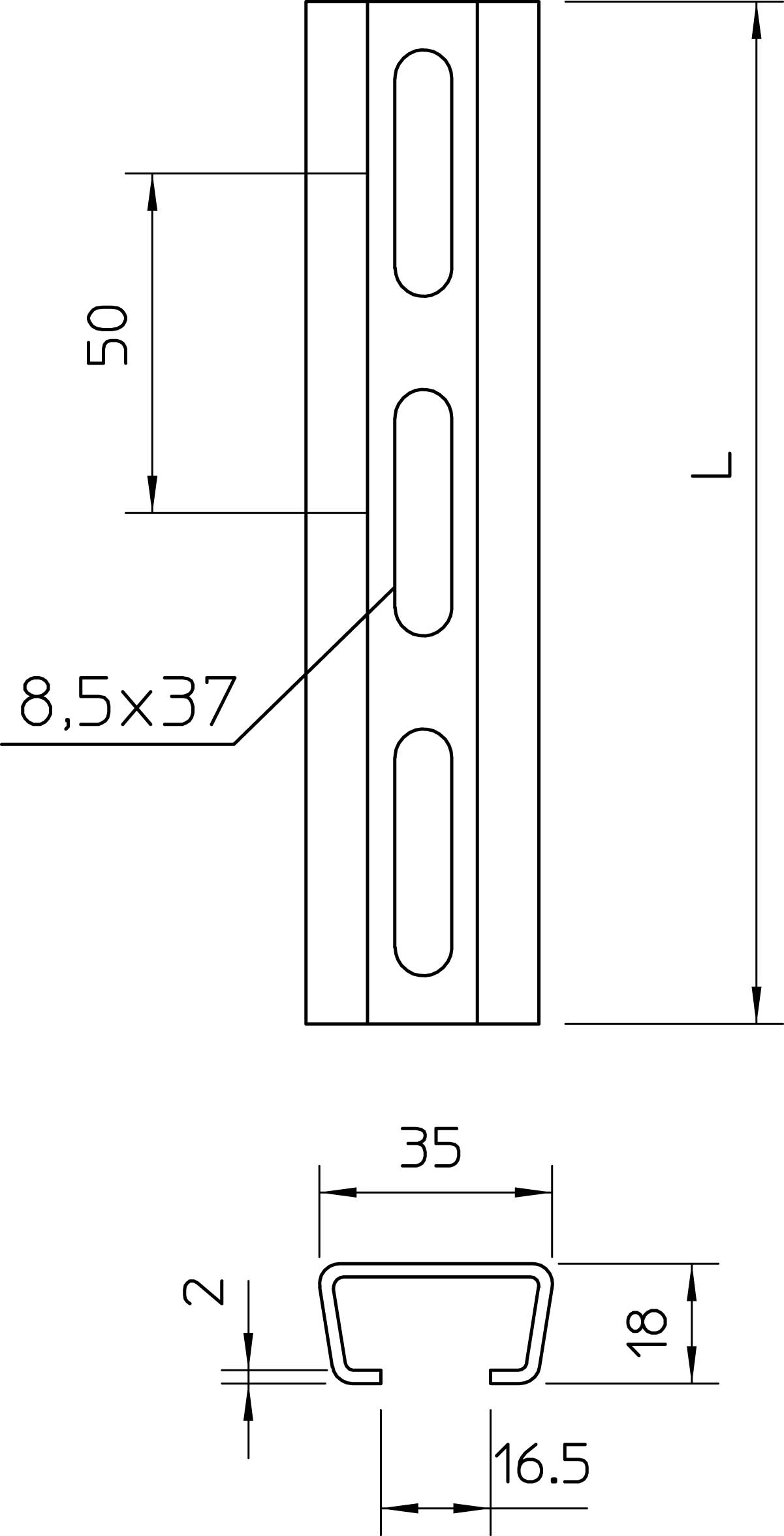 2 M OBO Bettermann Vertr Profilschiene Langl.37x8,5mm AMS3518P2000FT