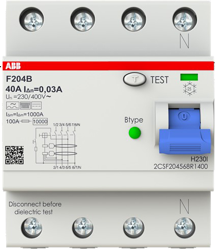 ABB Stotz S&J FI-Schutzschalter TypB 4P 40A,30mA,3kA,4TE F204B-40/0,03-4TE
