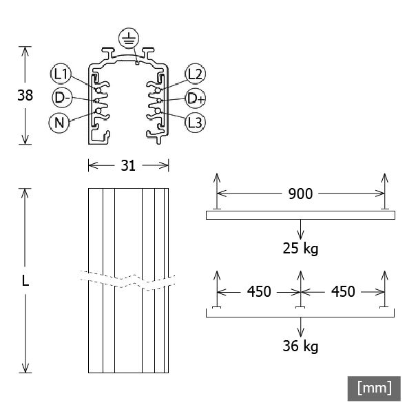LTS Licht&Leuchten Stromschiene 3m weiß ST-A 30/9000A-3-STws