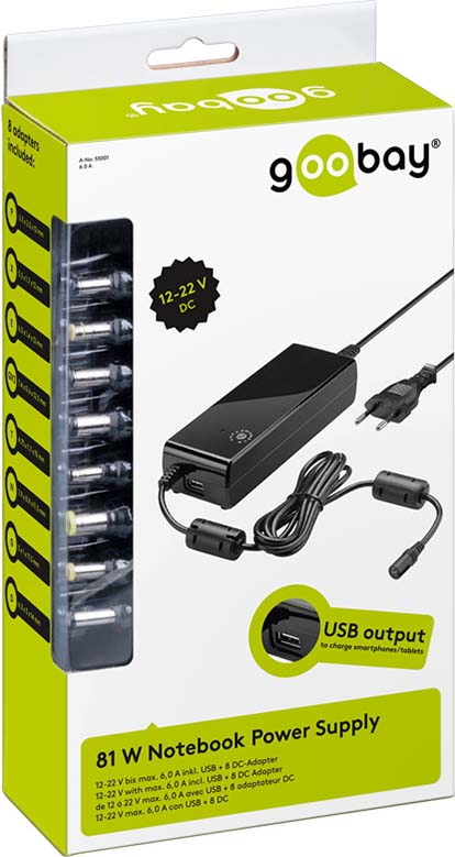 Wentronic Notebook-Netzteil NTS 81W multi USB 55001